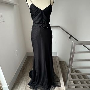 Vera Wang Black Mesh Strapless Maxi Dress EU 40 US 4-6 Formal Spaghetti Straps